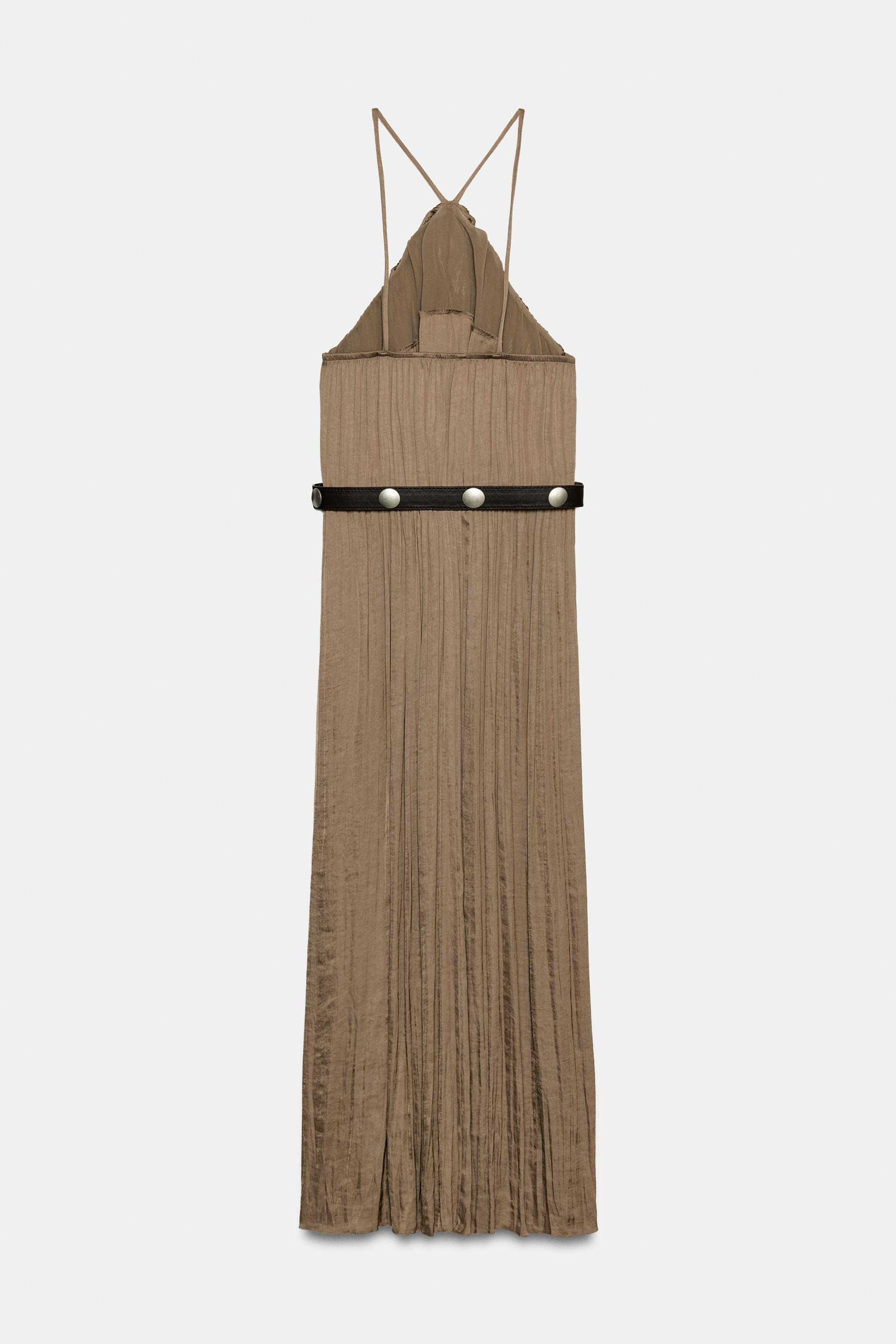 SATIN BELTED HALTER MIDI DRESS